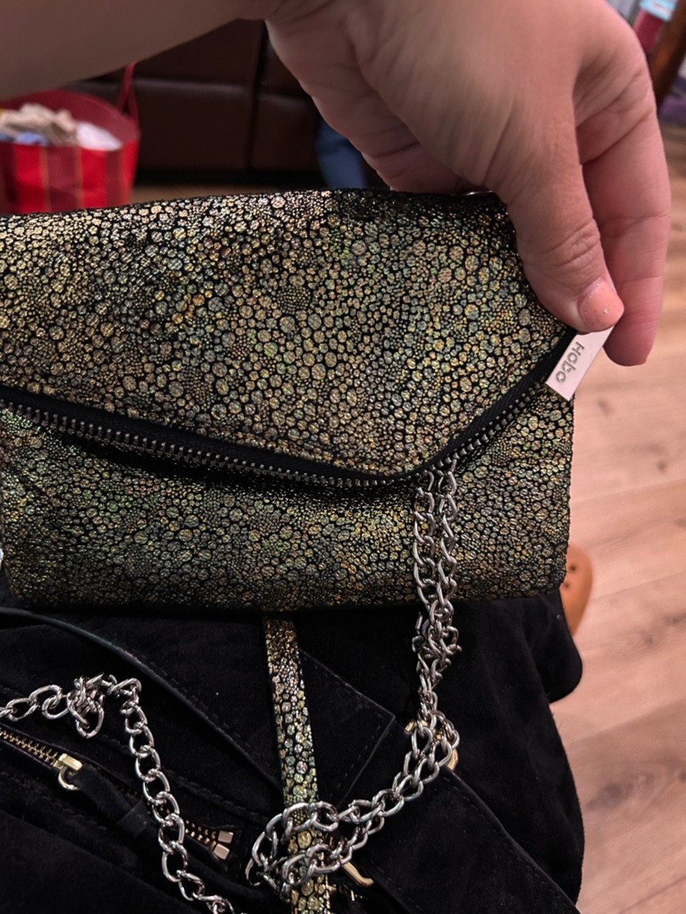 HOBO Iridescent Green Metallic Textured Clutch